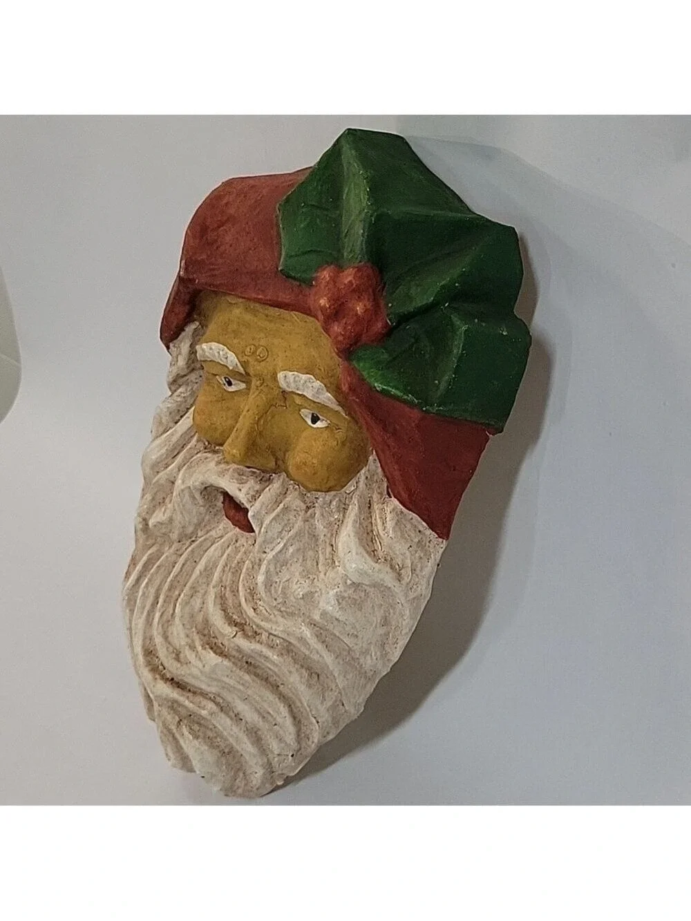 Vtg Large Paper Mache Santa Face Wall Hanging, Display
